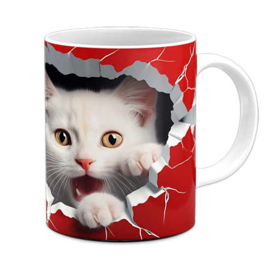 Kubek ceramiczny biały kotek